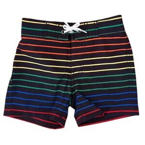 NWT J. Crew Boys' Navy W/Rainbow Stripe Board Swim Trunks/Shorts - SIZE 2